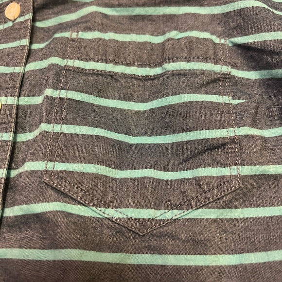 Gap Shrunken Boyfriend Shirt - Denim Blue with Teal Stripes - Size XS - Picture 3 of 10